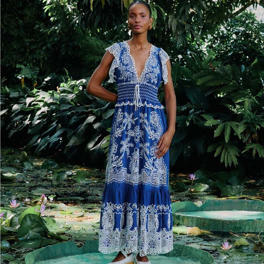 Farm Rio Blue Romantic Richelieu Lenzing™ Ecovero™ Euroflax™ Maxi Dress